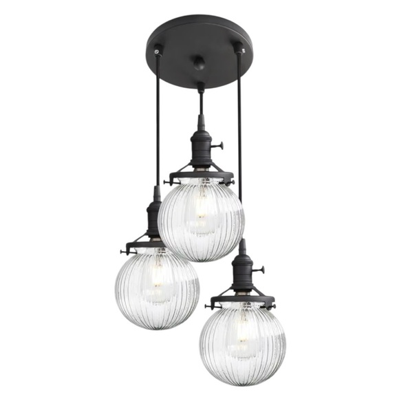 3-Light Kitchen Island Pendant Light Black Glass Globe Farmhouse Industrial NEW